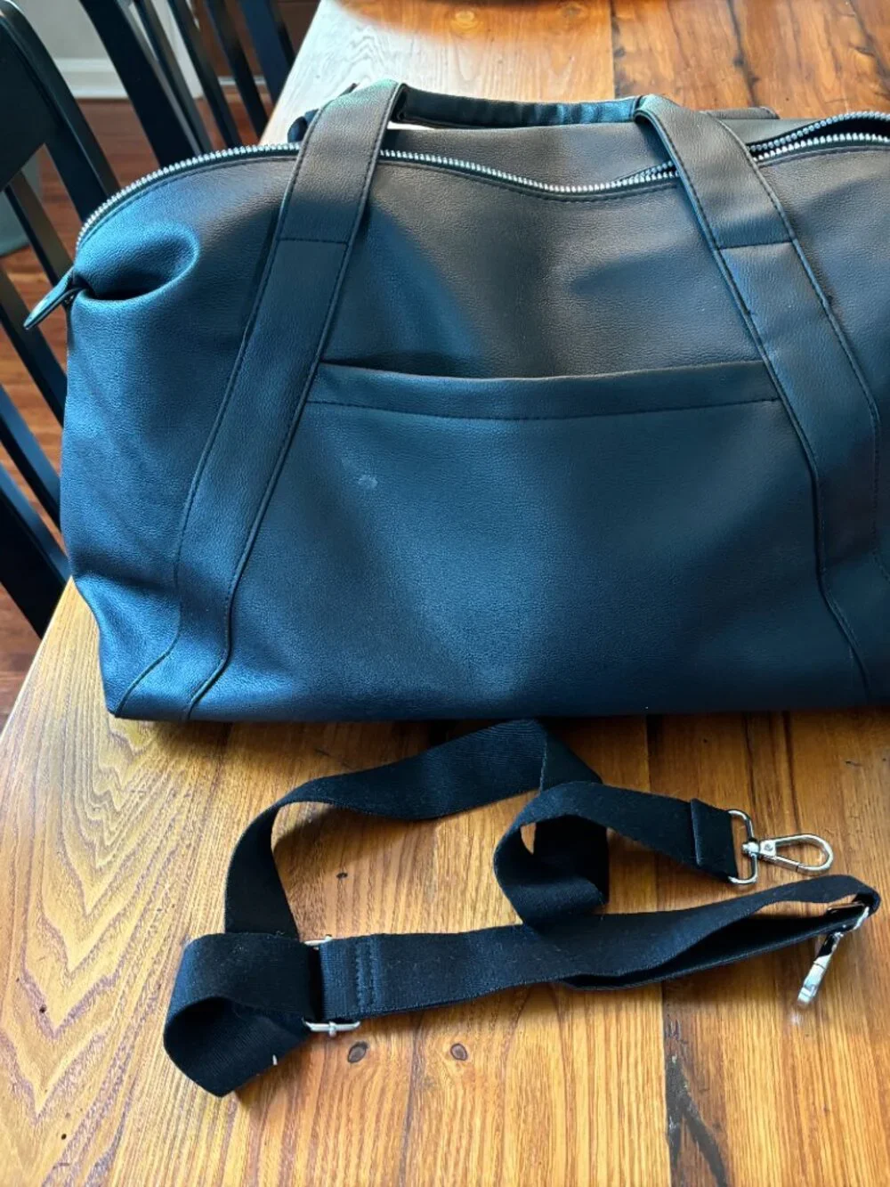 faux leather duffel bag